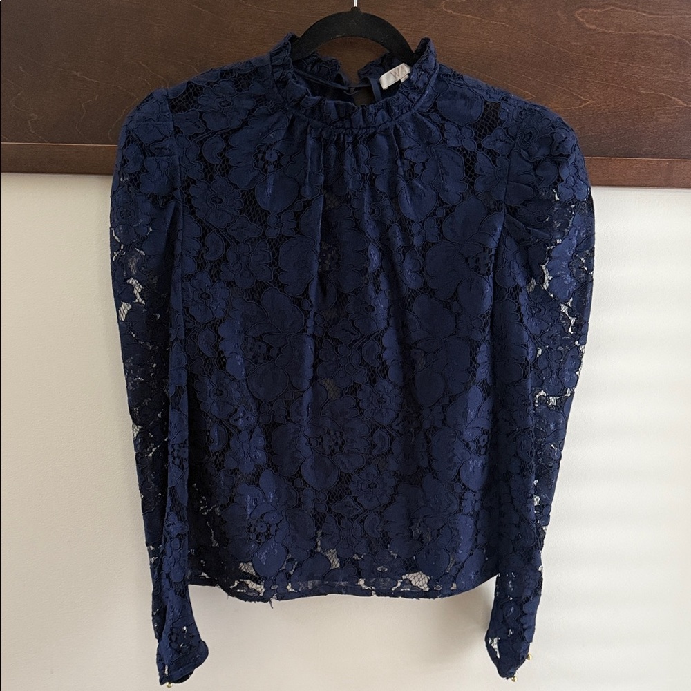 Wayf Navy Floral Lace Blouse